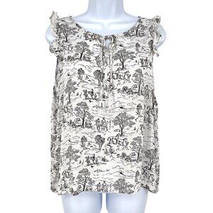 Roper Horse Cowboy Cowgirl Western Theme Sleeveless Top Black White Size Medium